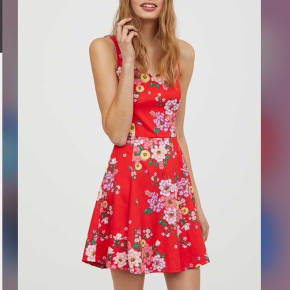 h&m red floral dress